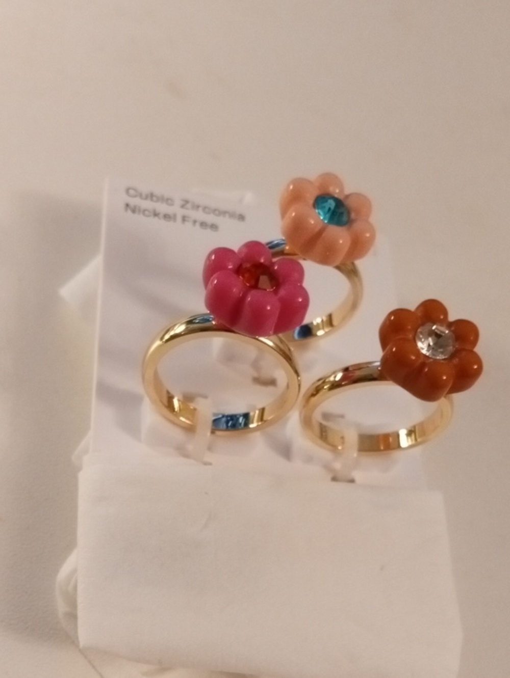 Gold Flower Ring with Pink, Peach, and Brown Flower Accents - Picture 4 of 6